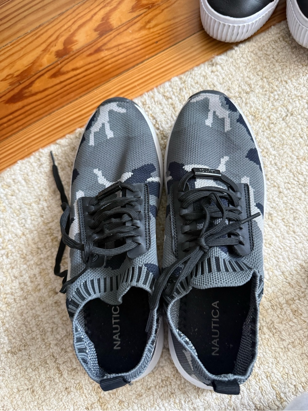 Nautica Charcoal and Black Knit Slip-On Sneakers